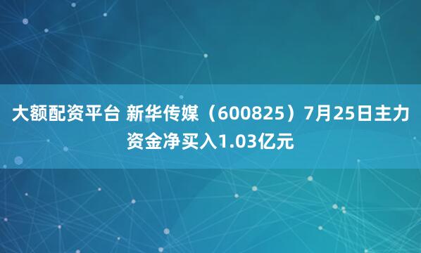 大额配资平台 新华传媒（600825）7月25日主力资金净买入1.03亿元