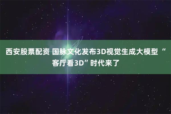 西安股票配资 国脉文化发布3D视觉生成大模型 “客厅看3D”时代来了
