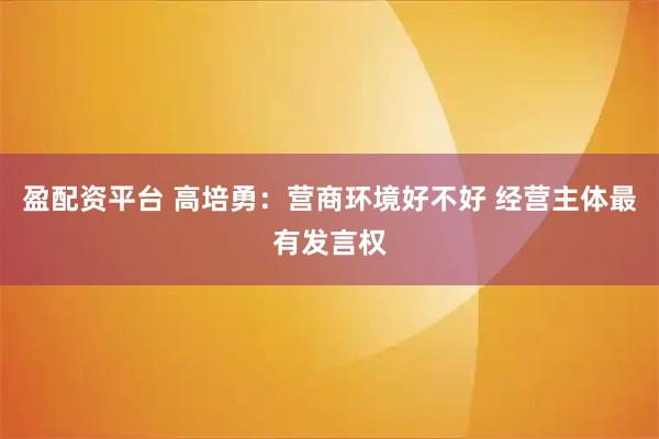盈配资平台 高培勇：营商环境好不好 经营主体最有发言权